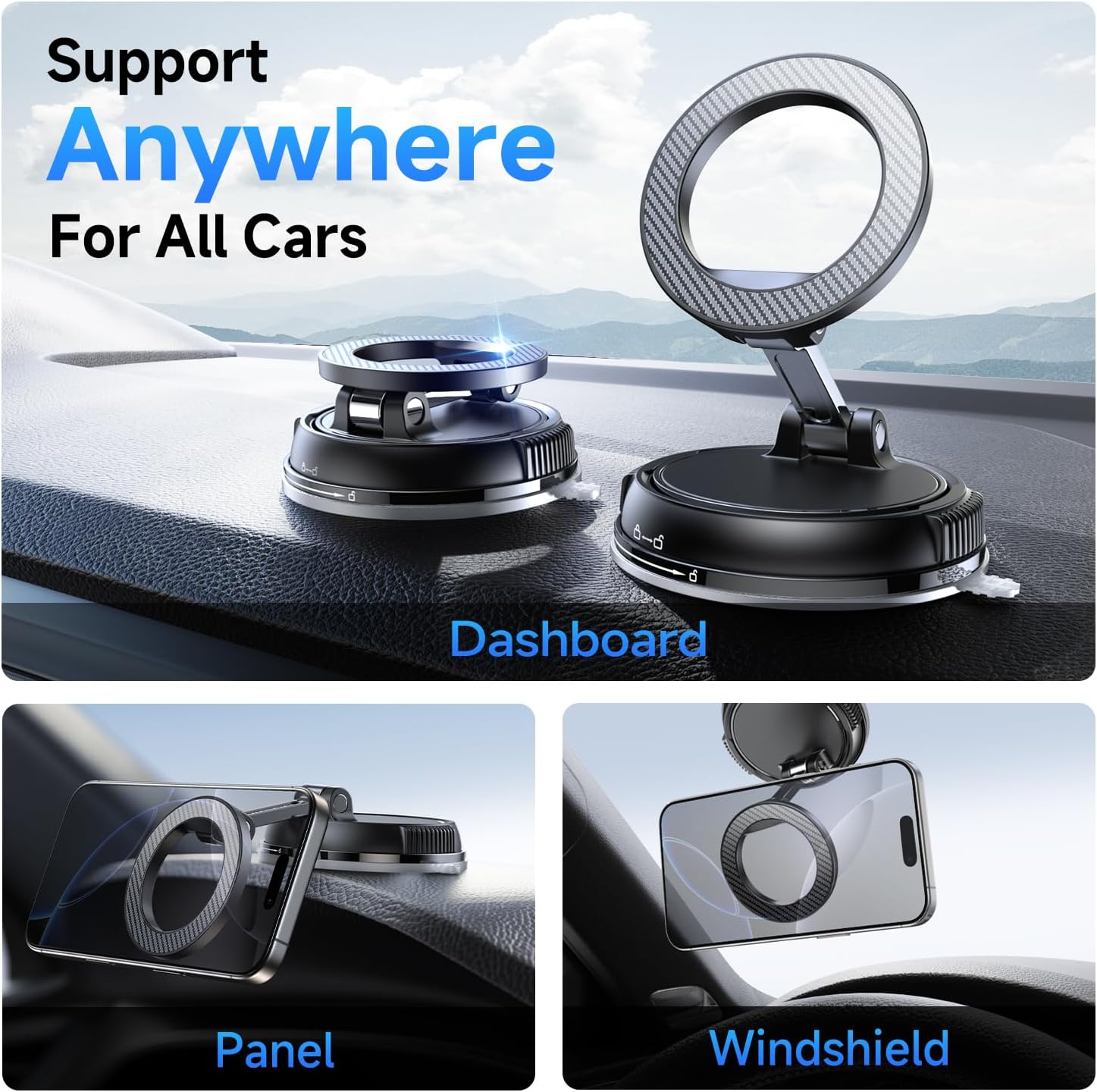 ANDERY Car Phone Holder for Magsafe [78+LBS Strongest Suction & 2400gf Magnetic] 360° Adjustable Car Phone Mount, Phone Holders for Your Car for iPhone 17 Pro Max 16 15 14 13 12 Air Plus, Carbon Fiber