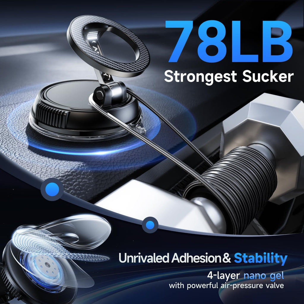 ANDERY Car Phone Holder for Magsafe [78+LBS Strongest Suction & 2400gf Magnetic] 360° Adjustable Car Phone Mount, Phone Holders for Your Car for iPhone 17 Pro Max 16 15 14 13 12 Air Plus, Carbon Fiber